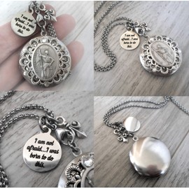St. Joan of Arc Locket Necklace, I Am Not Afraid, I Was Born To Do This, Patron Saint Quote, Confirmation Gift Jewelry