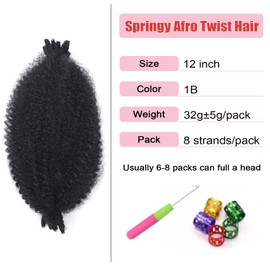 3 Packs Marley Twist Braiding Hair, Springy Twist Hair for Distressed Faux Locs, Kinky Twist Hair, Cuban Twist Hair, 12 Inch Springy Afro Twist Hair Crochet Synthetic Hair (12inch, 1b-3)