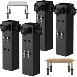IRONDIY 4 Pack Table Leg Extenders,Adjustable Metal Square Folding Table Leg Risers,Folding Extensions for Square Straight Legs, (2 Levels Adjustable Height 3.5"/5.5")