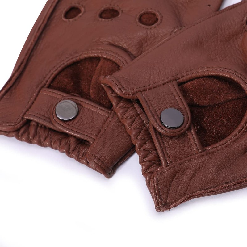 Meetoget Driving Gloves for Men Deerskin Leather Fingerless Unlined Gloves
