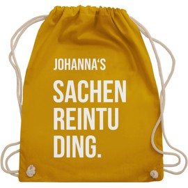 Geschenk mit Namen personalisiert by Shirtracer - Gym Bag Backpack - Women's Bags - Sachenreintuding - Things Reintu Ding Name, 16 mustard yellow