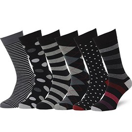 Easton Marlowe Mens Black Dress Socks Size 10-13 Fun Dress Socks for Men Cotton Mens Dress Socks 6 Pack Argyle Striped Dots Funky Socks #38 Gifts for Men Comfortable Flat Toe Seam