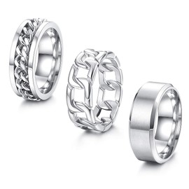 Kakonia 3Pcs Stainless Steel Spinner Rings for Mens Women Matte Brushed Classic Simple Plain Wedding Band Ring 7/8MM Wide,Ring Size 7-11