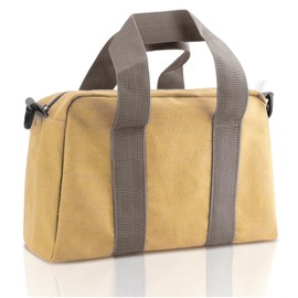 Small Tool Bag, Canvas Tool Storage Bag, Large Capacity Multipurpose Zipper Soft Tote Organizer Pouch, for Electrician, Plumbing, Gardening,Tools Bags for Men (khaki, 20 Inch)