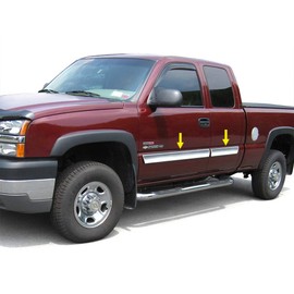 Made in USA! Compatible with 2003-2006 Chevy Silverado Extended Rocker Panel Chrome Stainless Steel Body Side Moulding Molding Trim Cover 3.5" Wide 4PC Overlay