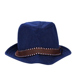 ITODA Kids Summer Panama Hat Fedora Trilby Hat Breathable Straw Sun Hat Linen Top Hat Boys Girls Cowboy Hat UV Protection Travel Beach Hat for 3-8 Year Old Blue