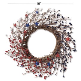Lillian Vernon Patriotic 4th of July Summer Wreath - Seasonal Front Door Decorations, Indoor & Outdoor Porch, Home, & Wedding Decor, Large 16 Inch Decorative Wreaths