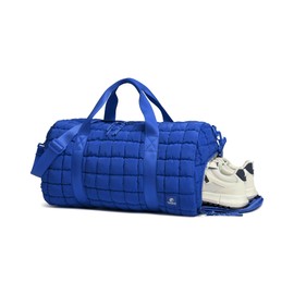 Quilted Duffel Travel Bag for Women, Puffer Gym Duffle Bag with Shoe Compartment Lightweight Large Crossbody Sport Bag Tote Blue