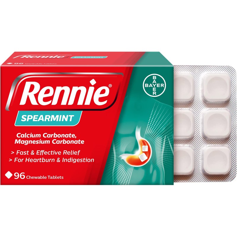 Rennie Rennie Antacids, Spearmint Flavour Heartburn Relief and Indigestion Tablets,