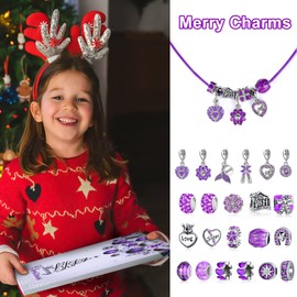 MJartoria Advent Calendar 2024 for Women-Purple Jewelry 24 Days Christmas Countdown-Inclued Purple Heart Metal Charms Beads DIY Necklaces Bracelets Making Kit Jewelry Surprise Gifts