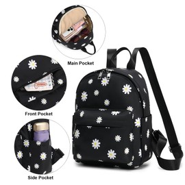Mimfutu Daisy Girls Mini Backpack, Small Backpacks Purse for Women Teens Kids School Travel (Black)