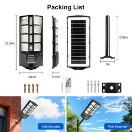 Lorrtta Solar Lights Outdoor Waterproof, 22 Inch Solar Street Light with 380 Ultra Bright 5730 LED, Dusk to Dawn Light with Remote Control, IP65 Motion Lights for Outside, Parking Lot, Security