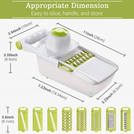 ADOV All in 1 Mandoline Slicer, Fruit and Vegetable Slicer, Multi Function Veg Cutter, Interchangeable Stainless Steel with Food Container, Hand Protector, Julienne Slice for Potato Tomato Onion