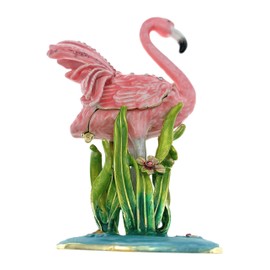 Kubla Crafts Enameled Fancy Flamingo Trinket Box, Accented with Austrian Crystals, 4.25 Inches Tall