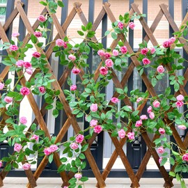 Shyshining 6FT Bendable Pink Rose Flower Garland, Artificial Silk Wild Roses Vine Leaves Hanging Flowers for Wall Fireplace Fence Trellis Wedding Baby Shower Room Home Spring Summer Decor(2PC)