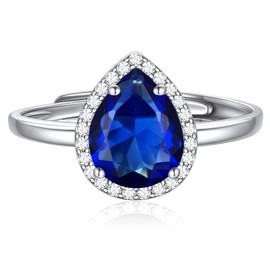 ChicSilver 9mm Pear Cut Teardrop Birthstone Promise Ring for Her, 925 Sterling Silver Simulated Blue Sapphire Gemstone Anniversary Wedding Engagement Band Rings for Women September Birthstone Jewelry