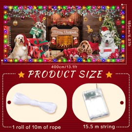 Mindsoft 6 x 13 ft Merry Christmas Garage Door Banner Cover with String Light Garage Door Christmas Banner Funny Garage Murals Christmas Garage Door Large Cute Decorations for Outdoor Party Wall (Dog)