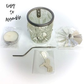 BANBERRY DESIGNS Spinning Hummingbird Candle Holder - Silver Birds Spin Around The Frosted Glass Candle Holder