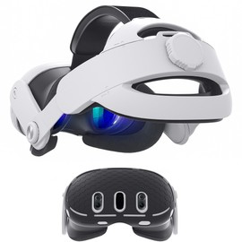 Kuejct 2 in 1 Accessoris Set for Oculus Meta Quest 3, Comfort Head Strap with (Adjustable Hinge) (Shell Protective Cover) VR Accessories Bundle Compatible with Face Pad Cover