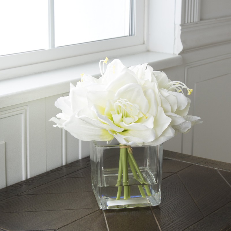 Lilies Floral Centerpiece - Five Cream-Colored Lily Blossoms in a