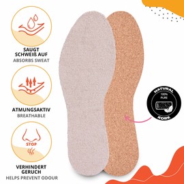 SULPO 4 Pairs of Barefoot Soles for Fresh Feet Insoles Made of Cotton Terry Cloth and Natural Cork Insoles for Men and Women Fresh Sole Size 36-46 / Set of 4 Shoe Insoles, beige