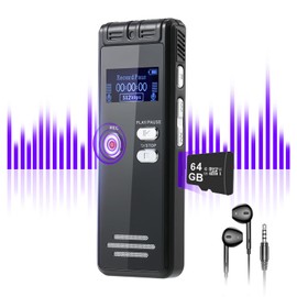 64GB Digital Voice Activated Recorder with Playback - 3072Kpbs HD Dual MIC Dictaphone Voice Recorder with Noise Reduction, 4800 Hours Audio Recording Device for Interviews/Classes/Meeting