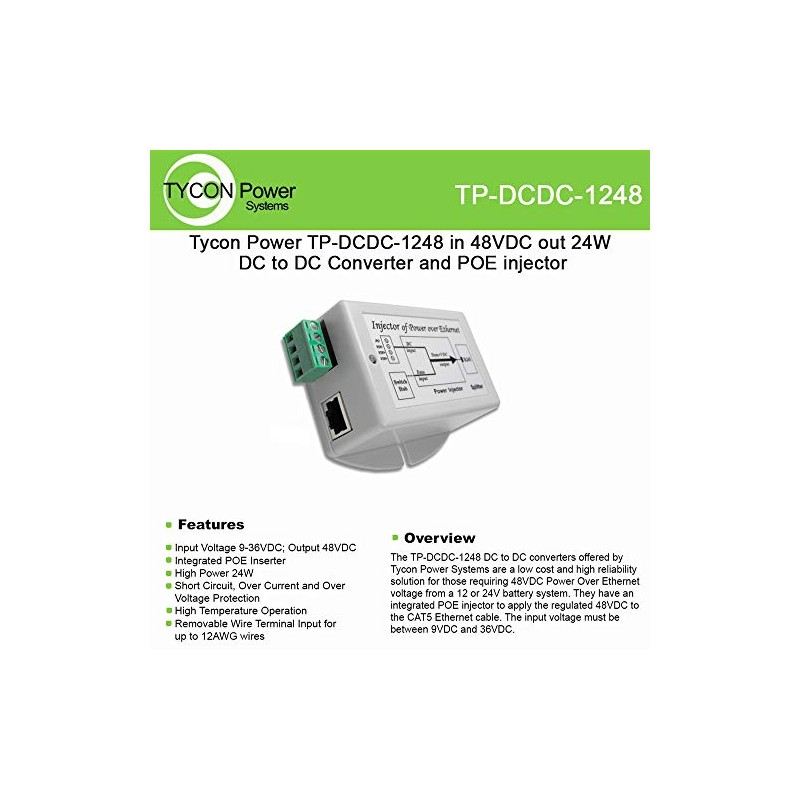 Tycon Systems TP-DCDC-1248 9-36VDC in 48VDC Out DC to DC