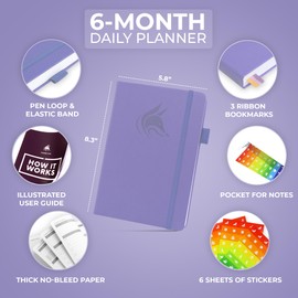 Clever Fox Planner Daily – Best Agenda & Daily Calendar to Boost Productivity & Hit Your Goals – Gratitude Journal Personal Daily Organizer – 14.5x21cm, Lasts 6 Months, Undated, Lavender