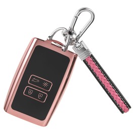 Car Key Case Cover Compatible with Renault Arkana Clio Koleos Megane Duster Kadjar Talisman Captur Espace 4 Buttons Car Key Cover TPU Key Case with Key Fob Pink
