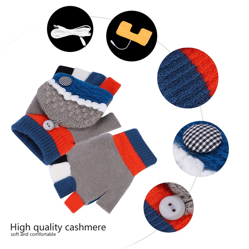 1 Pair 7.4V USB Winter Windproof Heating Gloves Outdoor Cycling