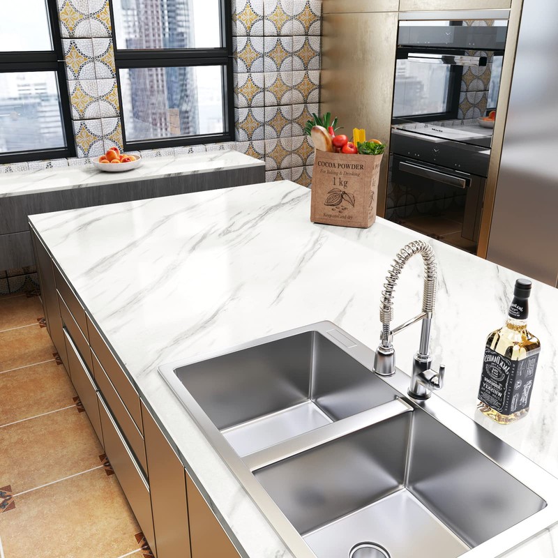 YENHOME 24"X200" White Marble Contact Paper Waterproof Contact Paper for