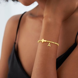 Fezodo Gold Bracelets for Women Trendy - Letter Z Initial Bracelet Dainty Cross Bracelet Beaded Bracelets for Women Gold Jewelry Gifts