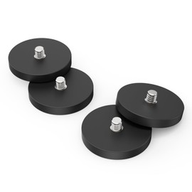 4 Pack Strong Rubber Coated Magnets with 1/4-20 Male Threaded Stud, Heavy Duty Neodymium Magnet, Powerful Magnet Mounting Base for Camera Light Bar Iron Tools Mirror Equipments