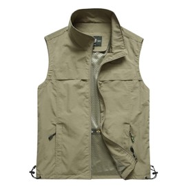 Gihuo Men's Causal Lightweight Outdoor Vest Quick Dry Outdoor Multi Pockets Travel Safari Fishing Vest (X-Large, Style3-Khaki1)