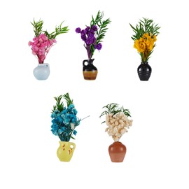Cute Mini Ceramic Vase Magnets for Fridge, Funny Small Plant Magnets, Dry Flower Tiny 3D Plant Vase for Refrigerator Decoration Kitchen Locker Kitchen Office (5 Pack)