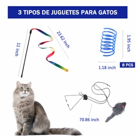 11 Piezas Juego de Juguetes para Gatos,Juguetes para Gatitos,Juguete para Gatos Interactivo,incluidos resortes de Juguete para Gato,Varita para Gatos y Divertido ratón para Colgar en la Puerta