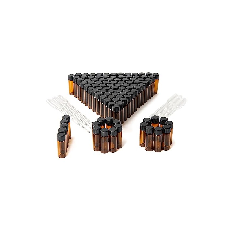 BKMAMLAB 4ml Amber Small Glass Vials 100pcs with Screw Caps(100pcs)…