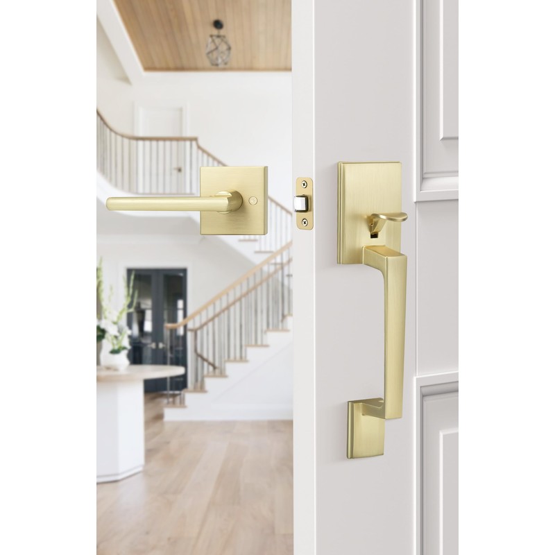 goldenwarm Gold Front Door Handle, Entry Door Handle and Reversible