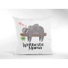 Cushion with Saying “Weltbeste Mama” – Sloth – Decorative Cushion