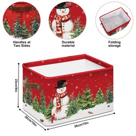 JarThenaAMCS Christmas Storage Bin Watercolor Snowman Foldable Basket with Handle Fabric Storage Container Cube Box for Home Office Dorm Closet Shelf Toy Storage