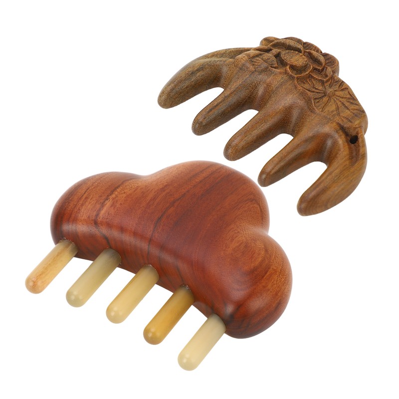 2Pcs Meridians Comb 5 Tooth Portable Sandalwood Rosewood for Head