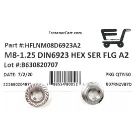 FAS (50) M8 x 1.25 Stainless Steel Serrated Flange Nuts DIN6923 Nuts M8-1.25 A2