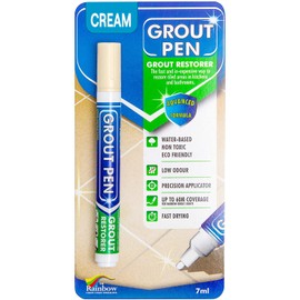 Grout Pen Cream Tile Paint Marker: Waterproof Grout Paint Pen, Tile Grout Colorant and Sealer Pen for Bathroom, Shower, Kitchen, More - Cream, Narrow 5mm Tip (7mL)