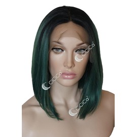 CiCiCa-“Felicity”, upgraded Lace Front Wigs, Soft Lace Wig, Medium Length Straight Bob Wig, Ombre Dark Roots to Forest Green Wig, Premium Synthetic Heat Resistant Hair Replacement Wigs for Women.
