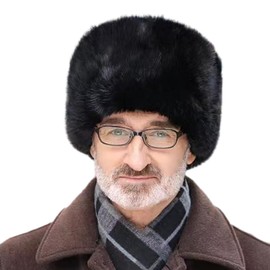IBLUELOVER Unisex Faux Fur Ushanka Cossack Hat Plush Warm Russian Trapper Hat Windproof Bomber Cap for Men Women Hunting Skiing Cycling Outdoor Sports Black