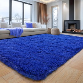 plumlik Blue Fluffy Area Rug for Bedroom, 4x5.9 Feet Shag Rugs for Living Room, Kids Room, Boys Room and Nursery, Soft and Comfy, Fuzzy Carpet for Teen Dorm Home Decor Aesthetic, Upgrade Non Slip