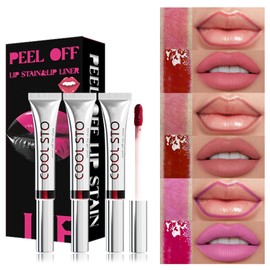 EONFAVE Peel Off Lip Liner Stain - 3PCS Peel Off Tattoo Lip Liner with Matte Finish - Long Lasting Waterproof Plumps Up Lip Colour - Natural Lip Tint Stain Set or Women Makeup
