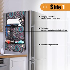 Rexmica Mini Fridge Organizer, Dust Cover with Multiple Pockets for Most Household Refrigerators, Hanging Mini Fridge Caddy Organizer Storage Bag for Dorm, Office, Kitchen, Home, School, Flowers
