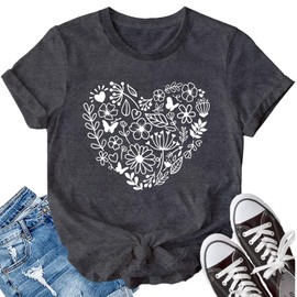 LBP Women Gardening T Shirts Plant Lover Tees Gardener Tops Women Garden Flower Heart Shirt