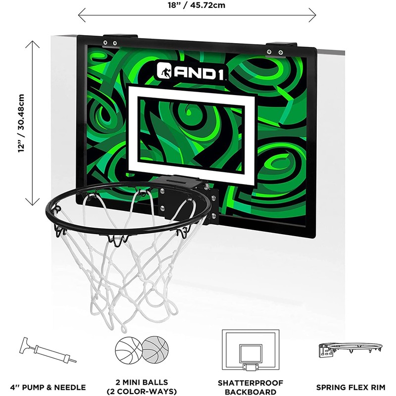 AND1 Over The Door Mini Hoop: - 18”x12” Pre-Assembled Portable